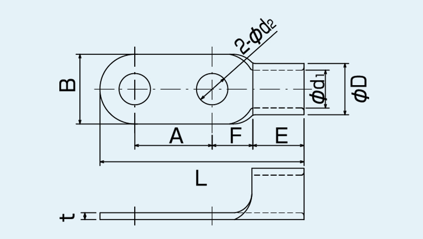 銅線用裸圧着端子二つ穴(RD型)・角型（NTT型） | 冨士端子工業株式会社